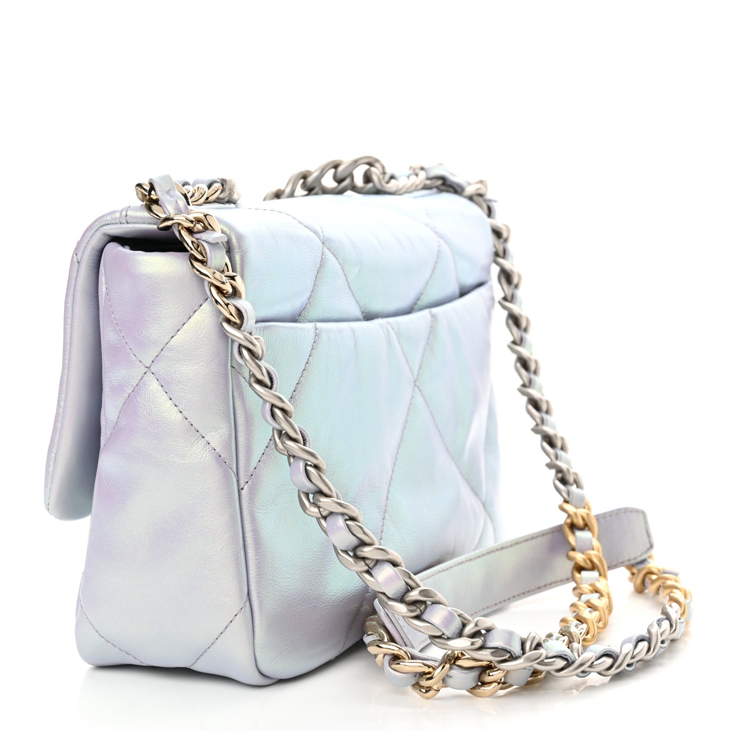 Chanel Iridescent Calfskin Quilted Medium Chanel 19 Flap Light Purple Blue 3 of 12