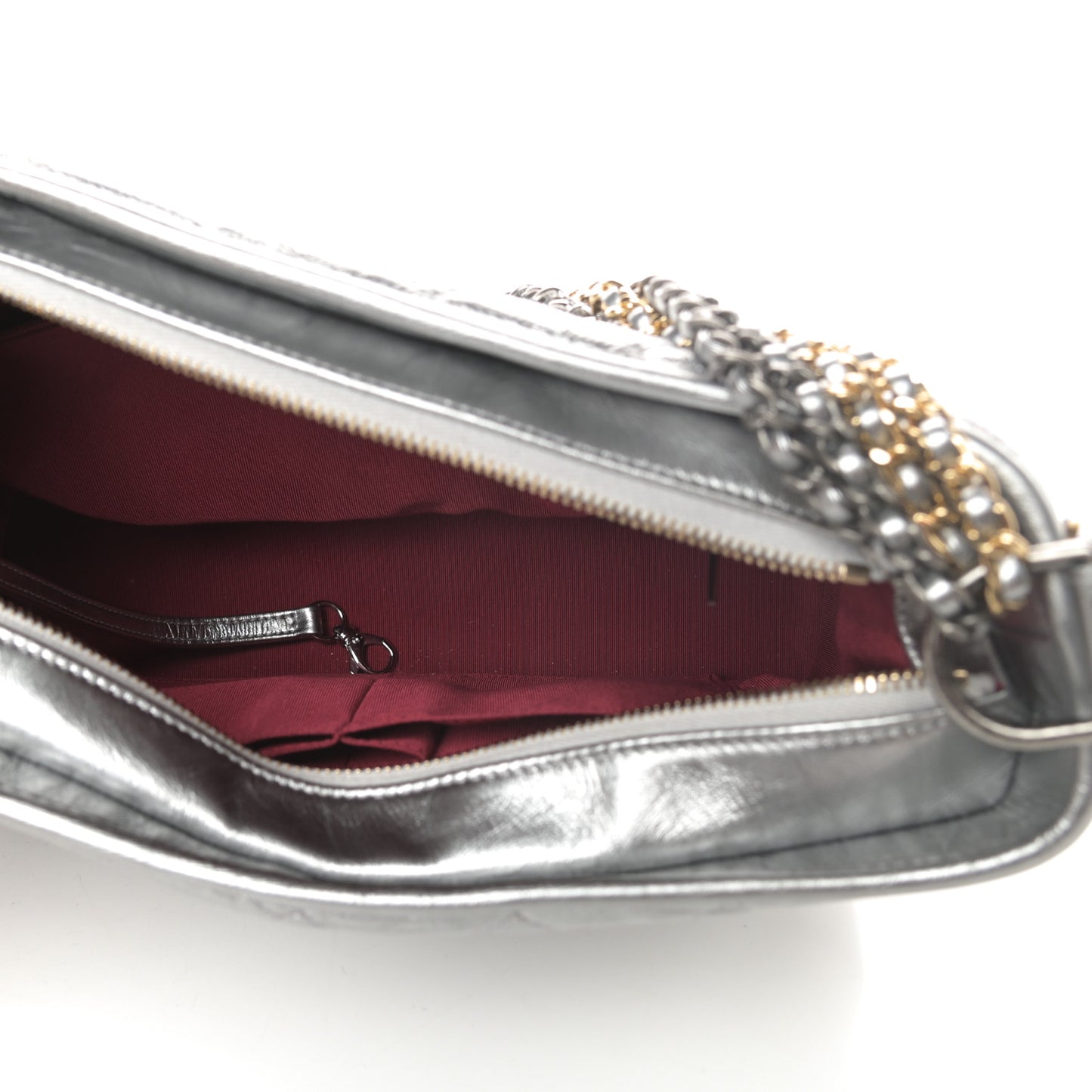 Metallic Aged Calfskin Quilted Medium Gabrielle Silver