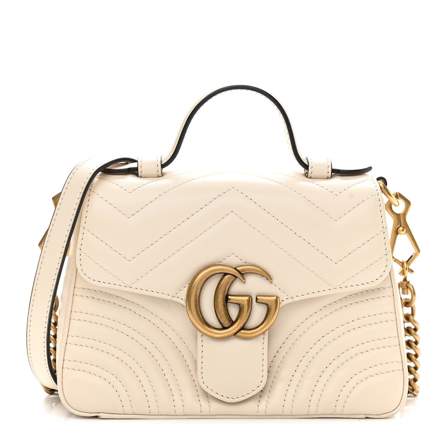 Gucci Calfskin Matelasse Mini GG Marmont Top Handle Shoulder Bag White 1 of 10