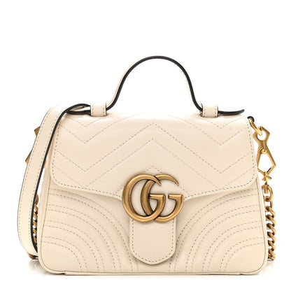 Gucci Calfskin Matelasse Mini GG Marmont Top Handle Shoulder Bag White 1 of 10
