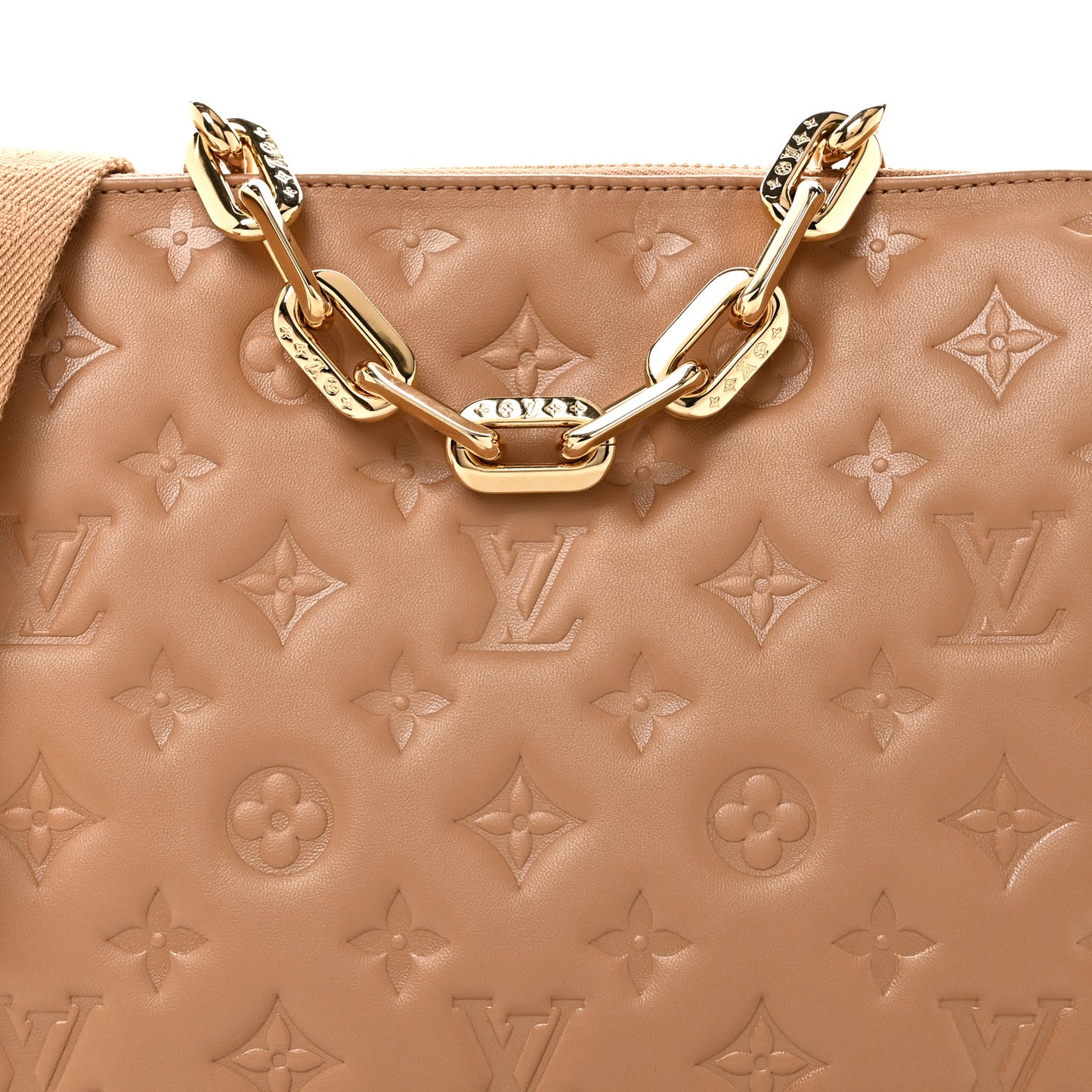 Lambskin Embossed Monogram Coussin PM Camel