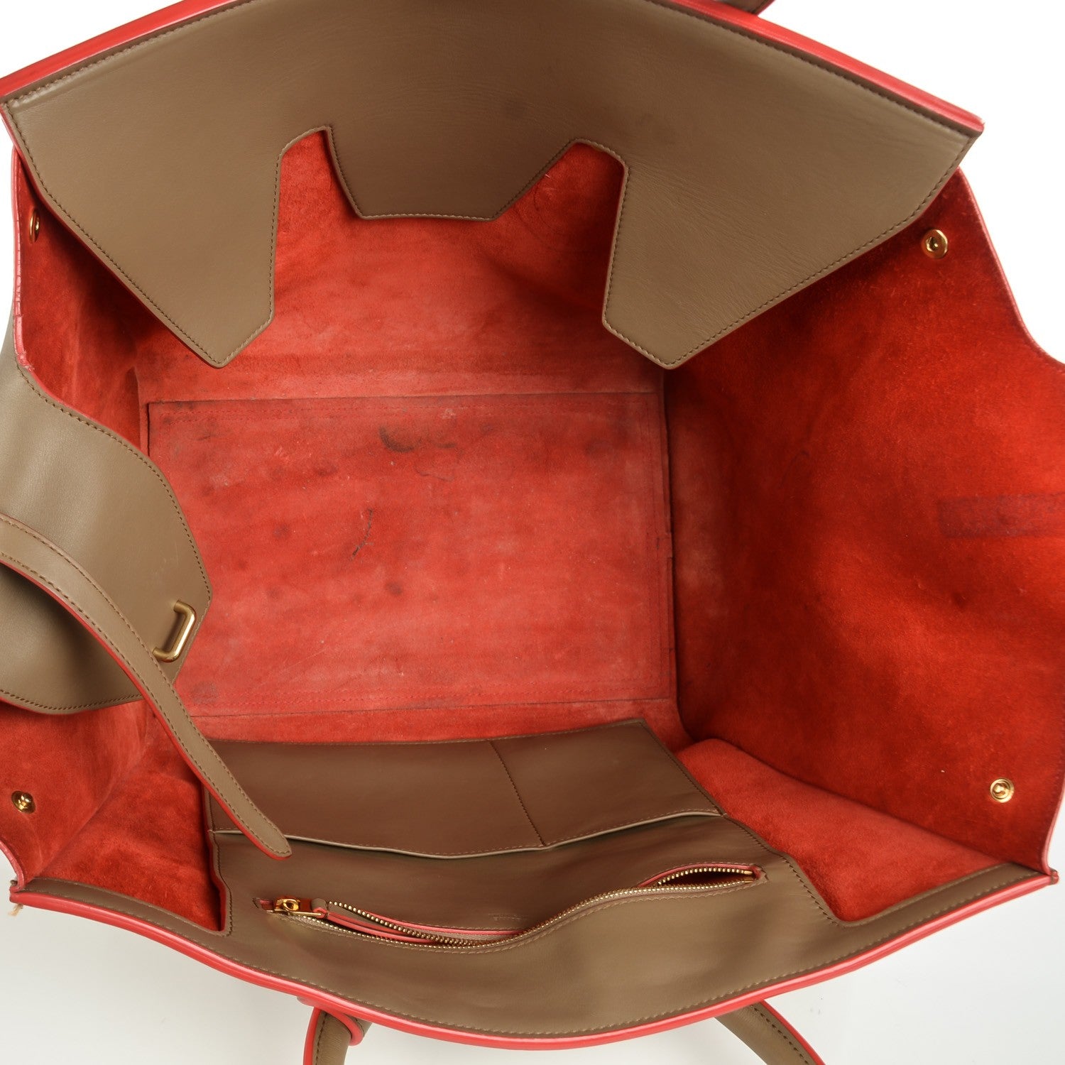 Celine Natural Calfskin Medium Tie Knot Tote Dark Beige Orange Trim 5 of 9
