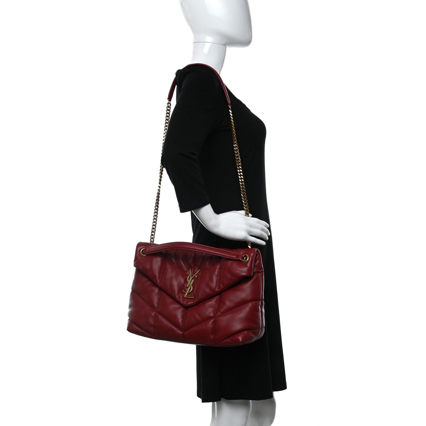 Lambskin Quilted Medium Loulou Puffer Monogram Chain Satchel Opyum Red
