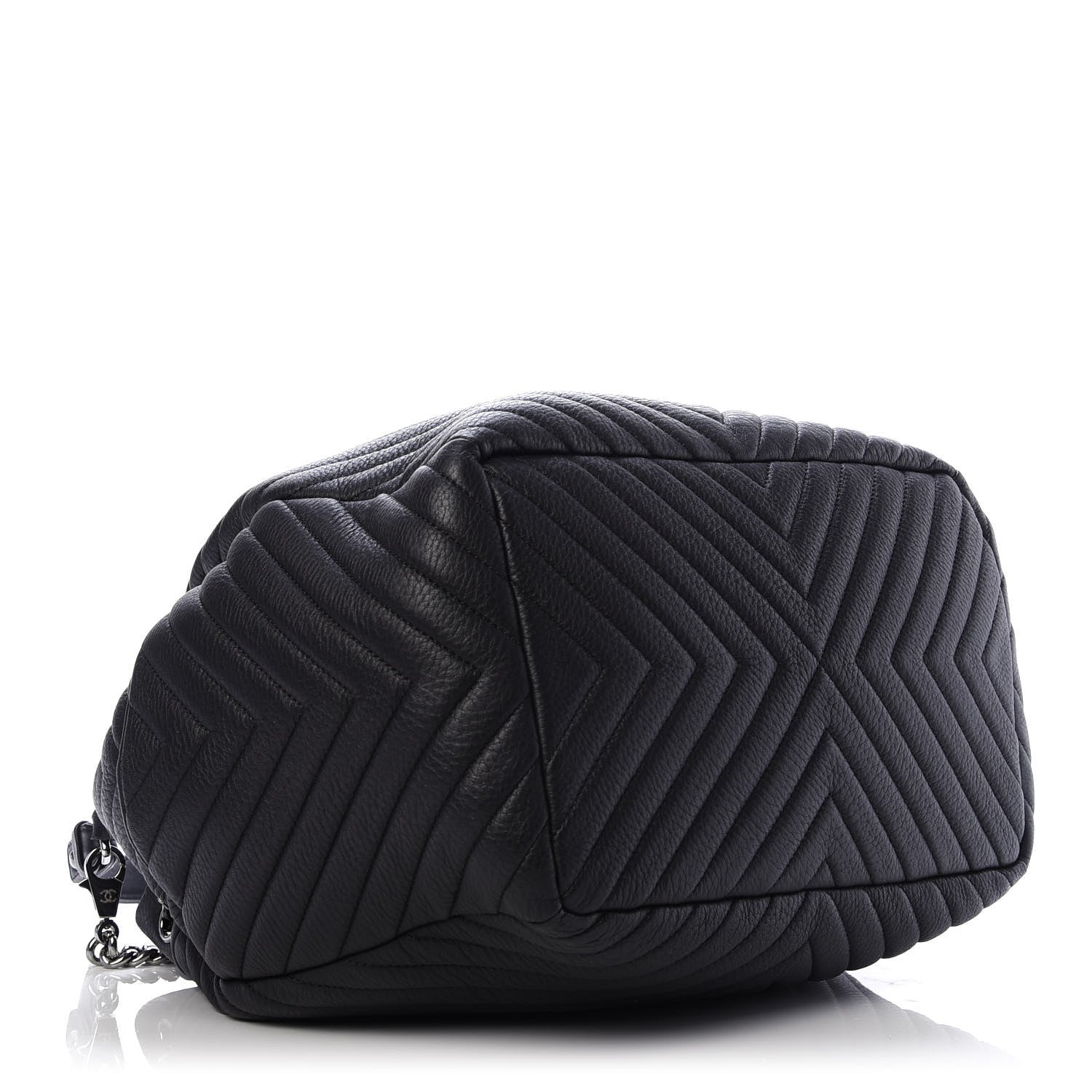 Chanel Deerskin Chevron Large CC Chain Bucket Drawstring Bag Black 5 of 12