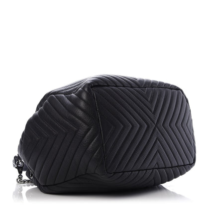 Chanel Deerskin Chevron Large CC Chain Bucket Drawstring Bag Black 5 of 12