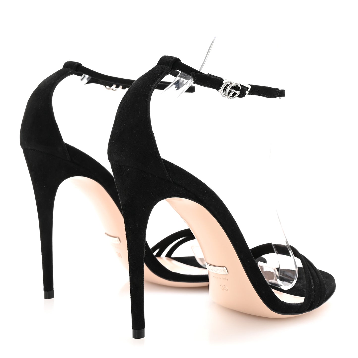 Kid Scamosciato GG Ankle Strap High Heel Sandals 38 Black