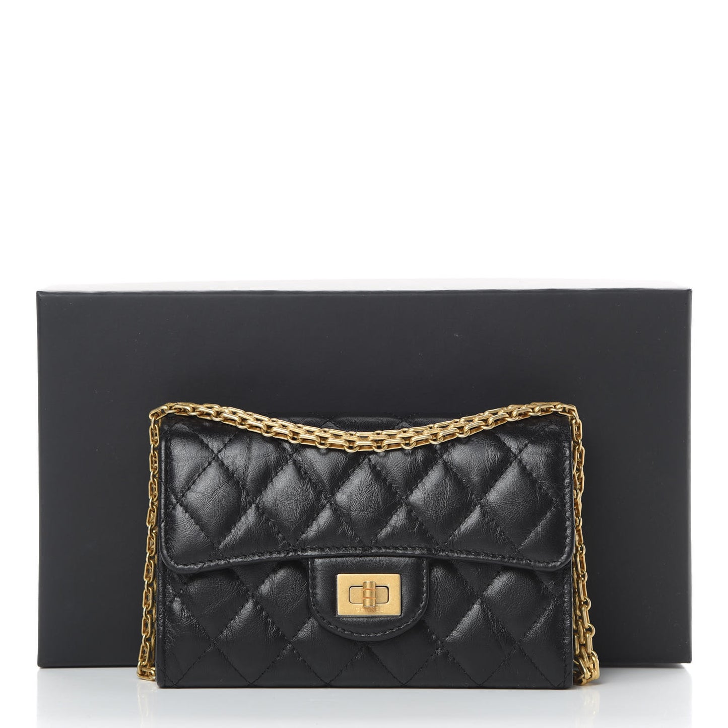 Aged Calfskin Quilted 2.55 Reissue Clutch With Chain Black