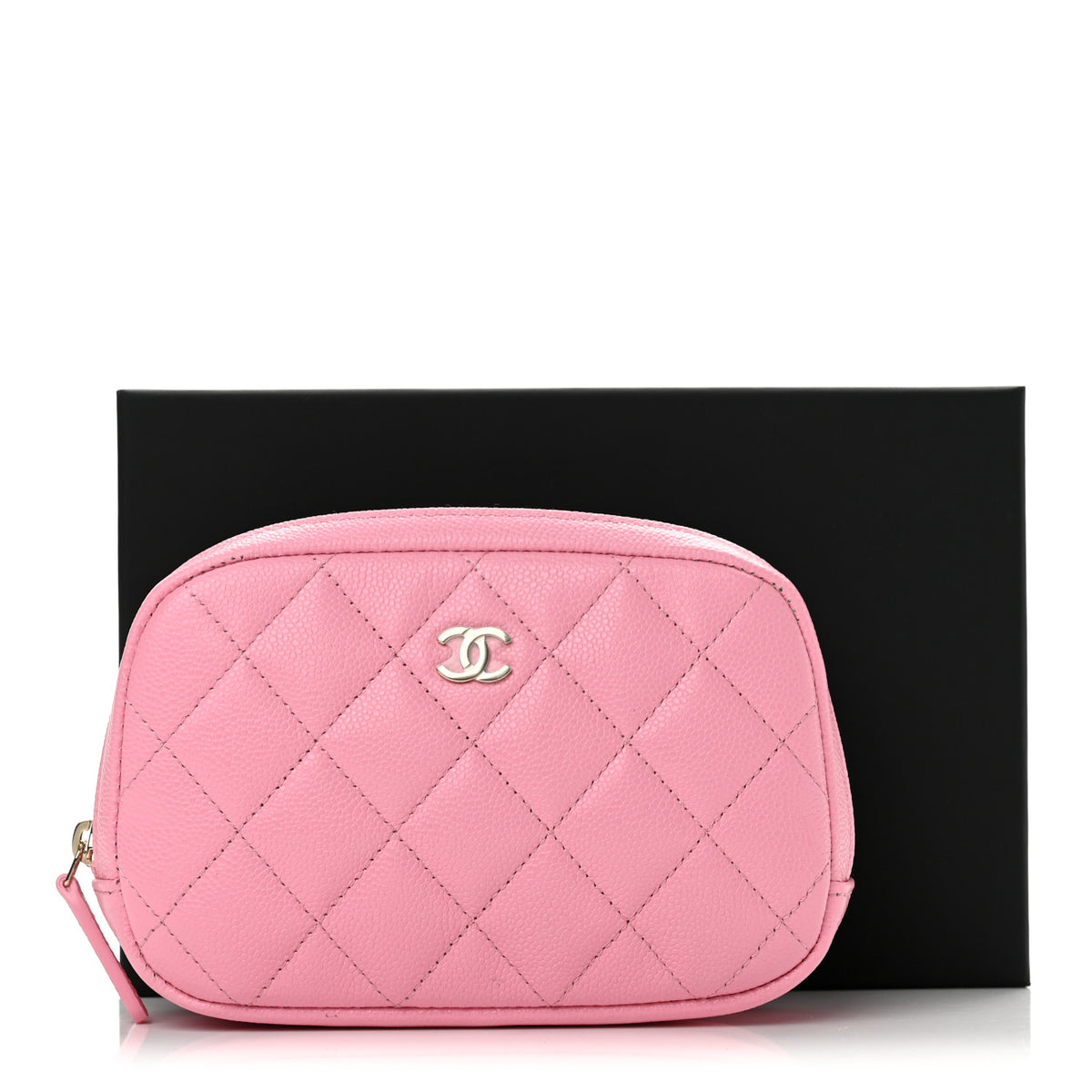 Caviar Quilted Small Curvy Pouch Cosmetic Case Pink
