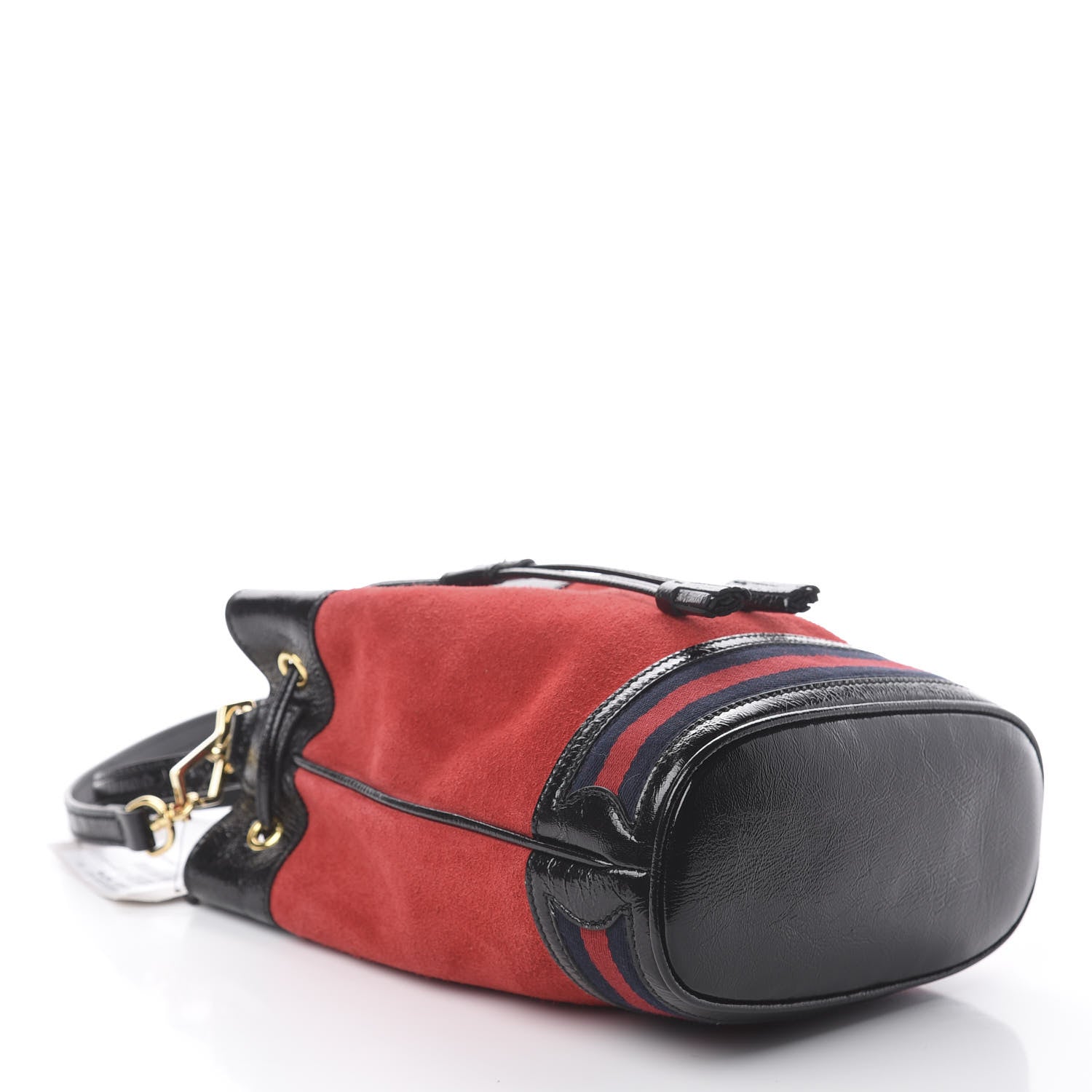 Gucci Suede Patent Web Small Ophidia Bucket Bag Hibiscus Red Black 3 of 8