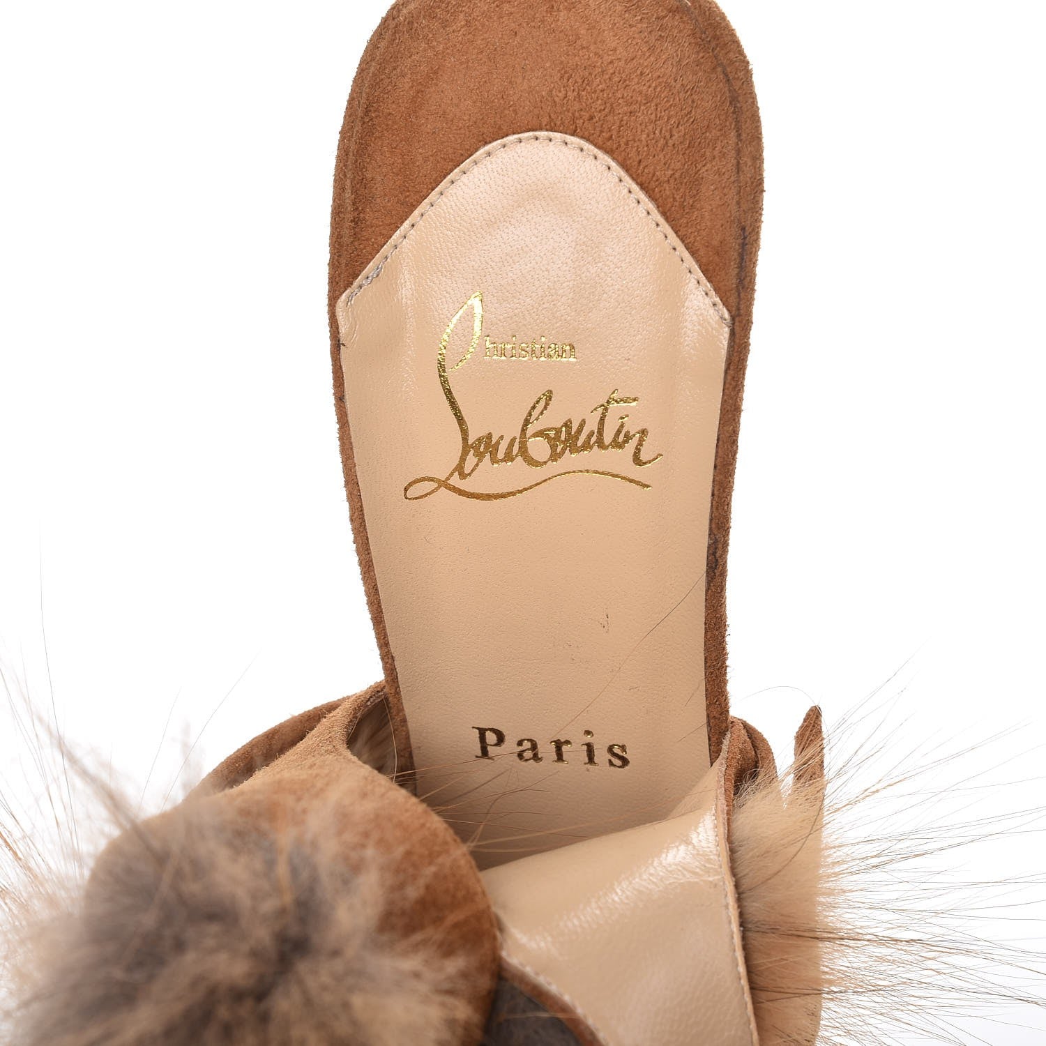 Christian Louboutin Suede Fox Fur Splash 150 Pumps 38 Camel 6 of 9