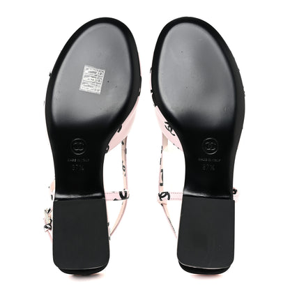 Chanel Printed Lambskin Coco Beach Sligback Sandals 37.5 Light Pink Black 5 of 8