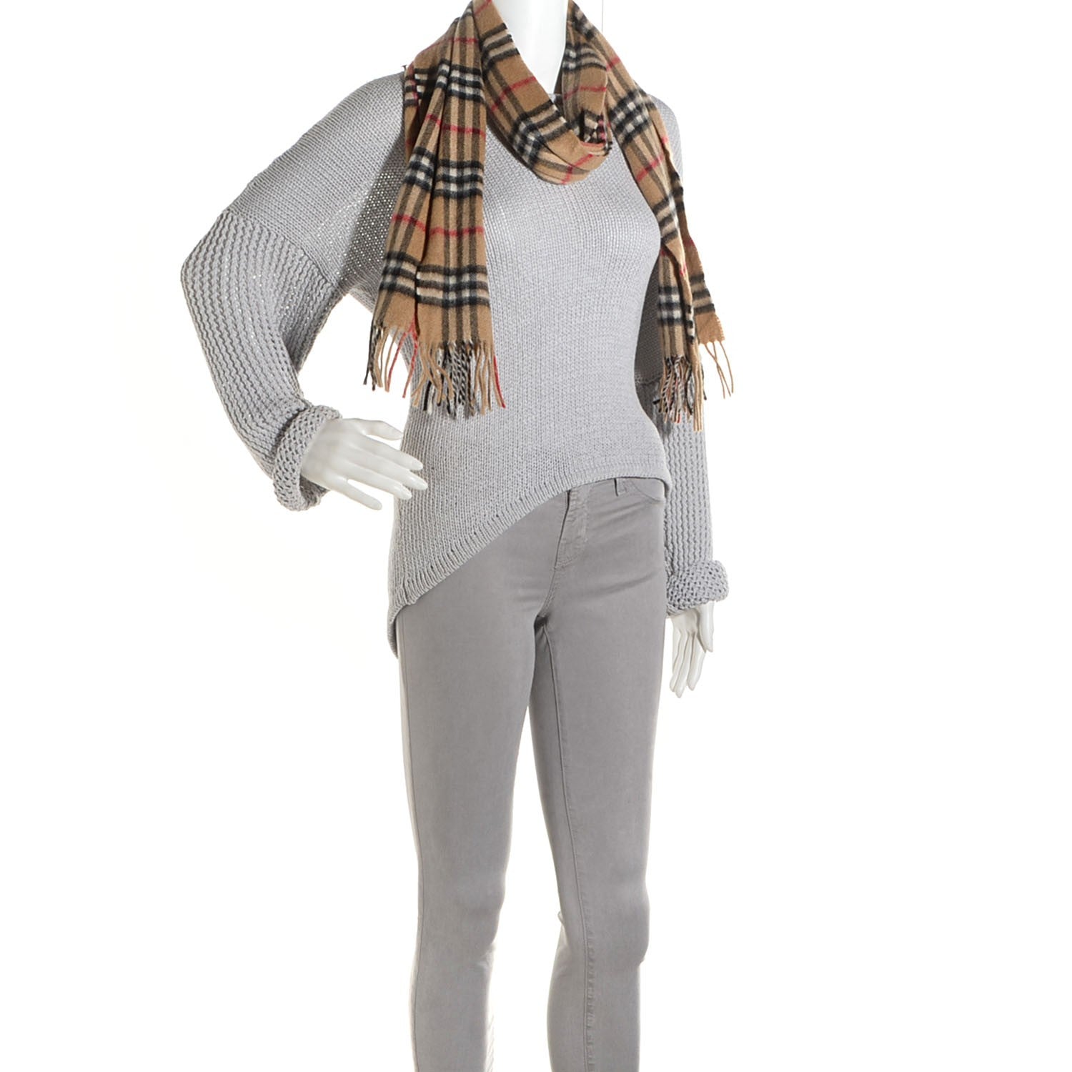 Burberry Cashmere House Check Fringe Scarf Camel 2 of 7