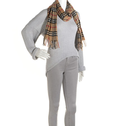 Burberry Cashmere House Check Fringe Scarf Camel 2 of 7