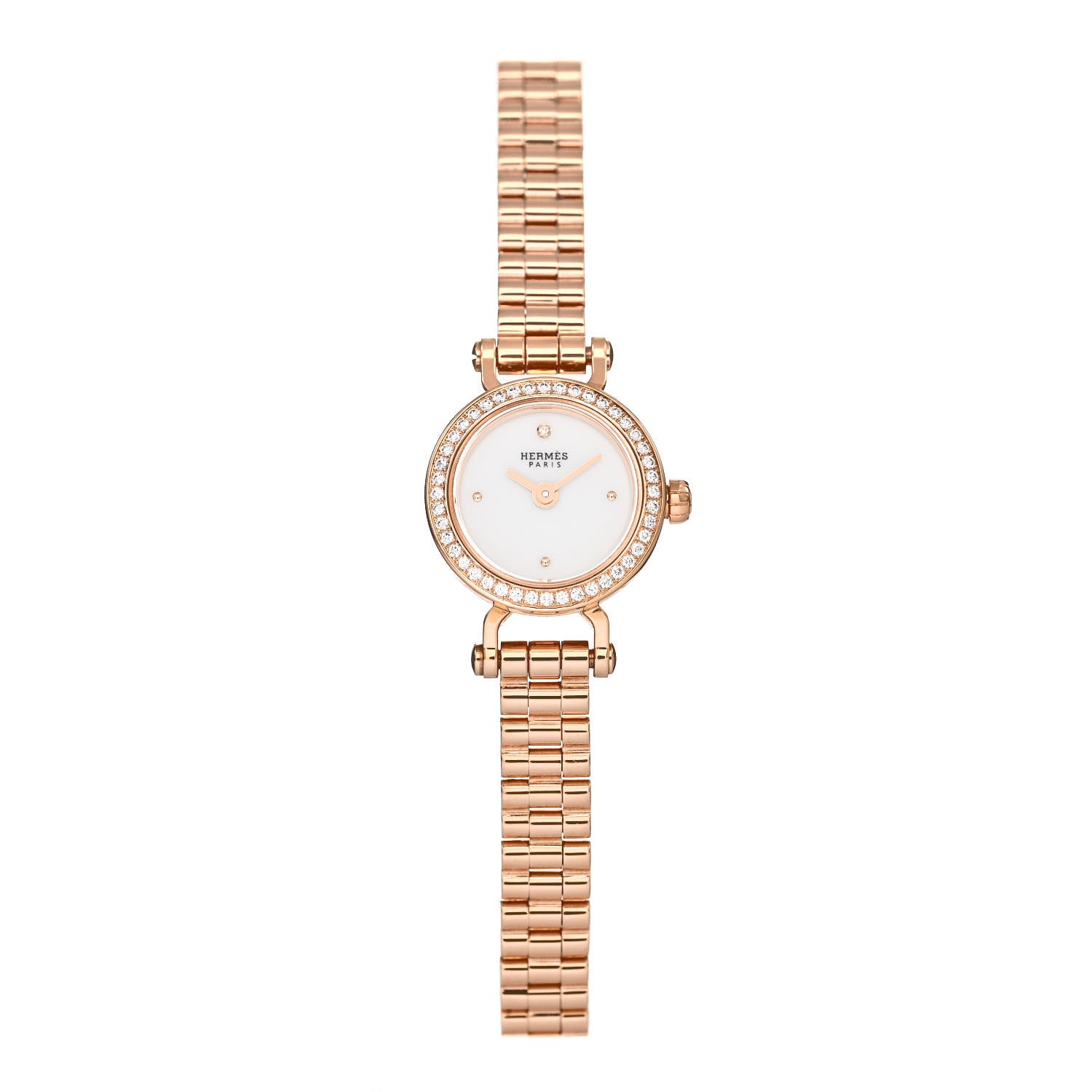 Hermes 18K Rose Gold Diamond Bezel 16mm Faubourg Quartz Watch 1 of 5
