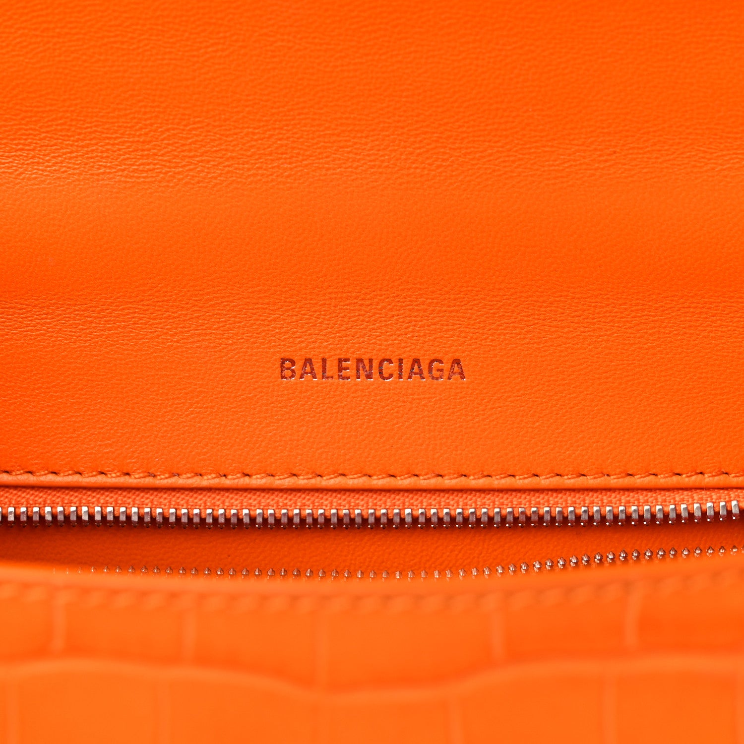 Balenciaga Shiny Calfskin Crocodile Embossed Small Hourglass Top Handle Bag Pop Orange 6 of 13