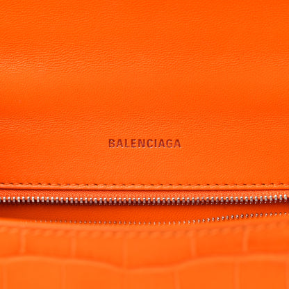 Balenciaga Shiny Calfskin Crocodile Embossed Small Hourglass Top Handle Bag Pop Orange 6 of 13