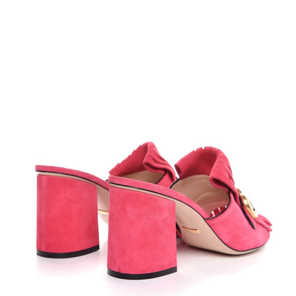 Gucci Kid Scamosciato GG Marmont Fringe 75mm Slide Sandals 40 Hot Pink 4 of 10