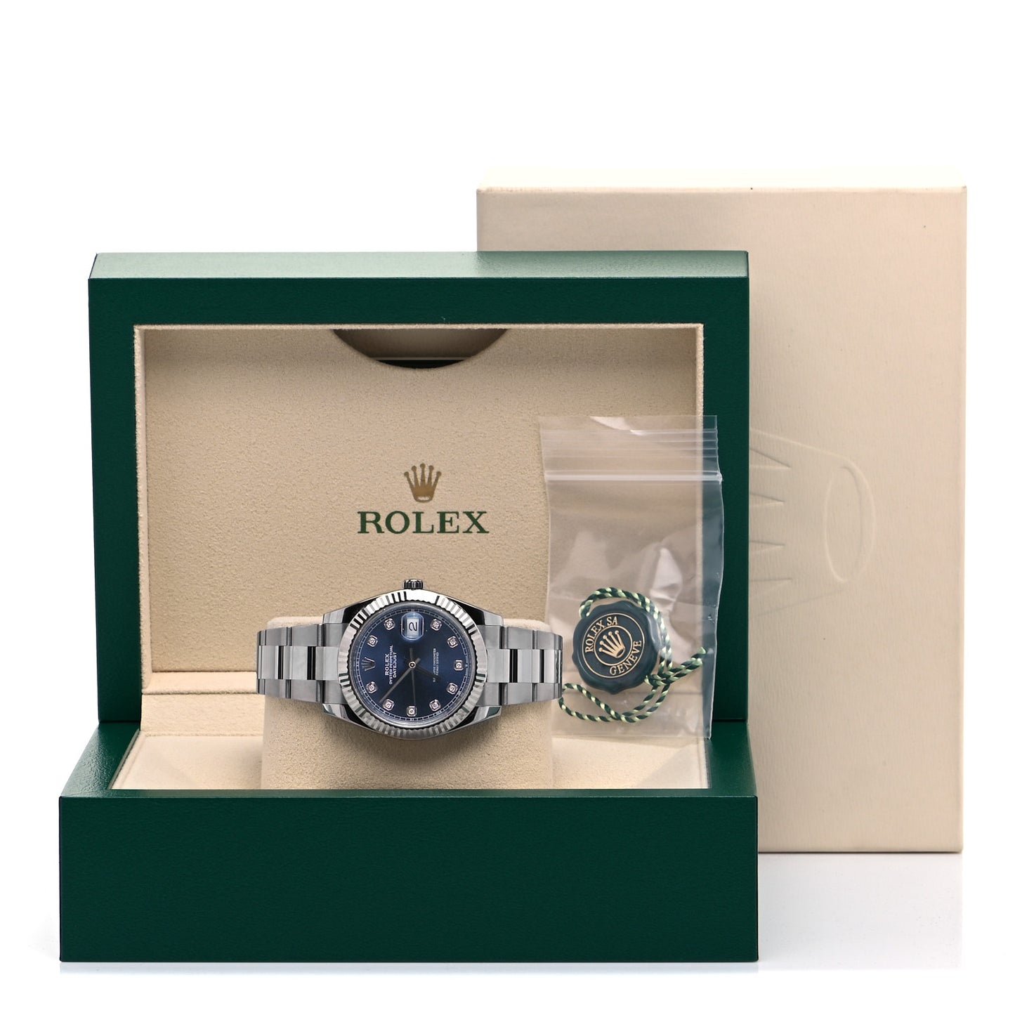 Stainless Steel 18K White Gold Diamond 41mm Oyster Perpetual Datejust Watch Bright Blue 126334
