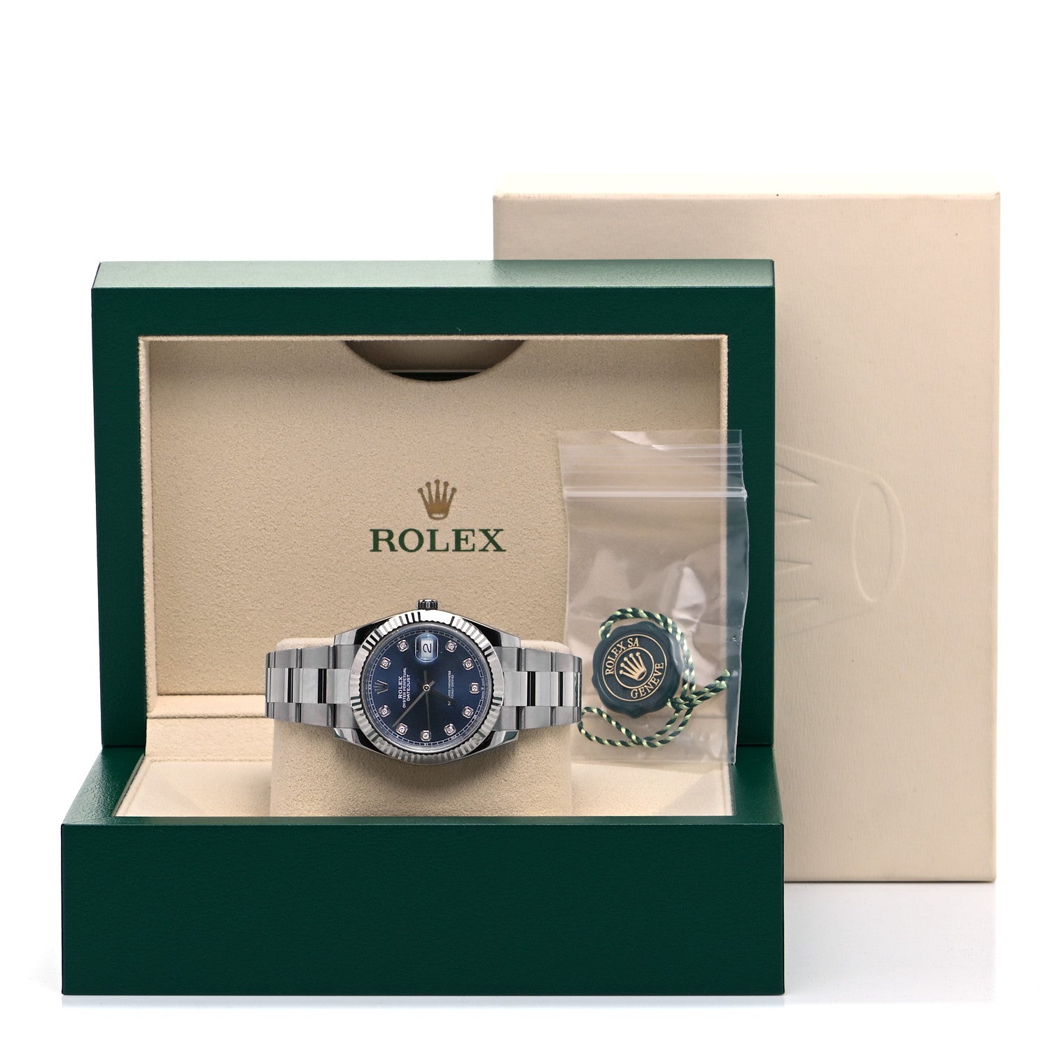 Rolex Stainless Steel 18K White Gold Diamond 41mm Oyster Perpetual Datejust Watch Bright Blue 126334 5 of 5