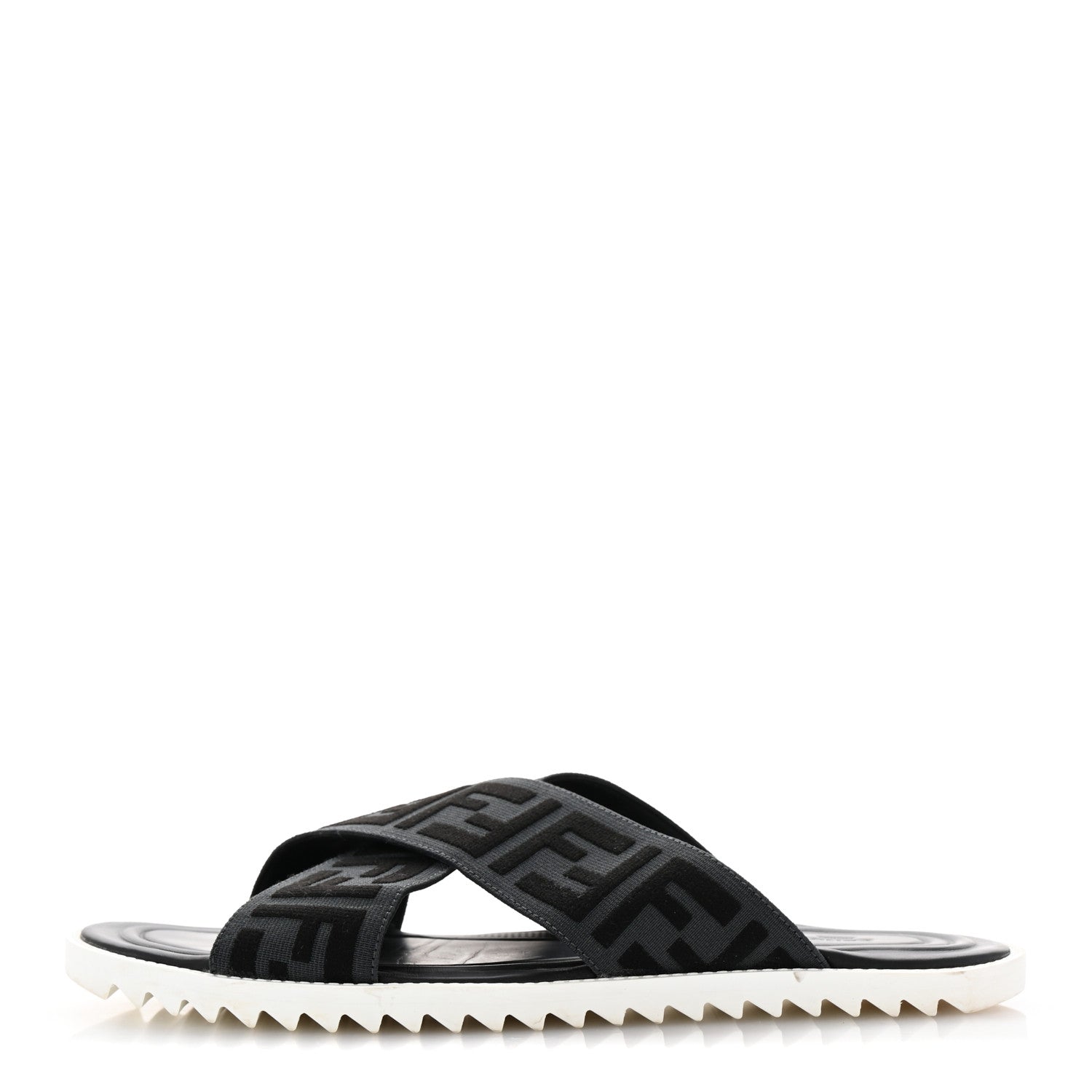 Fendi Fabric Rubber Macro FF Embroidered Mens Crisscross Slide Sandals 8 Asfalto Black 1 of 8