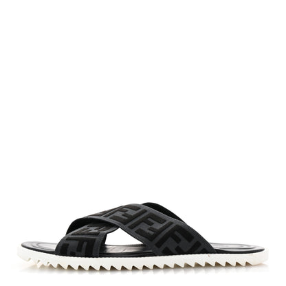 Fendi Fabric Rubber Macro FF Embroidered Mens Crisscross Slide Sandals 8 Asfalto Black 1 of 8