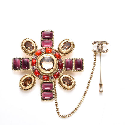 Chanel Gripoix Crystal CC Chain Brooch Gold 1 of 6