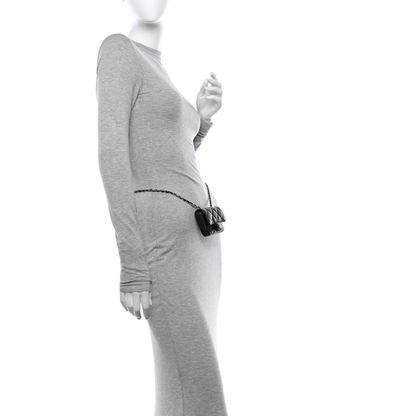 Caviar Quilted Mini Chain Belt Bag Black