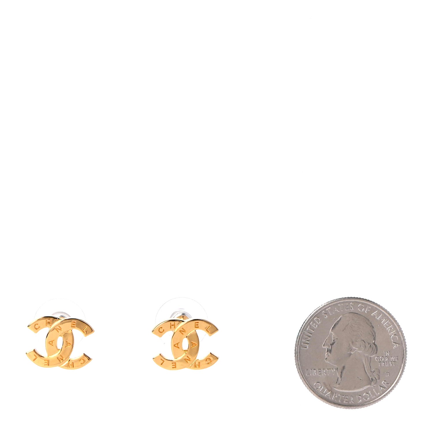 Chanel Metal CC Paris Button Stud Earrings Gold 2 of 4