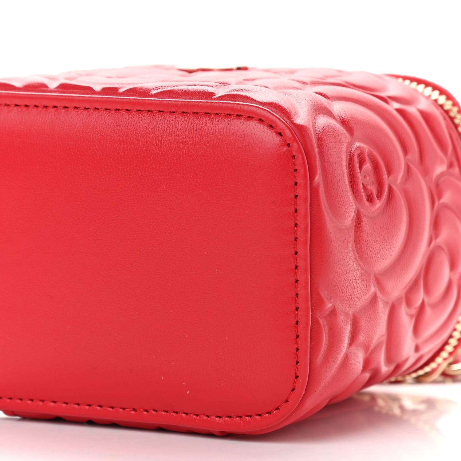 Chanel Lambskin Camellia Embossed Mini Vanity Case With Chain Red 10 of 11