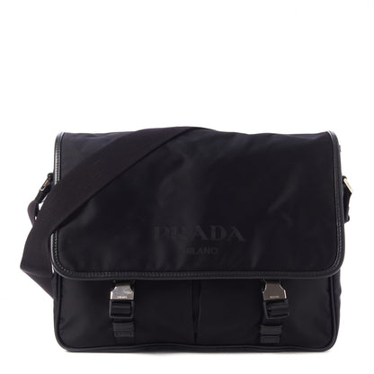 Prada Tessuto Nylon Saffiano Logo Messenger Bag Black 1 of 8
