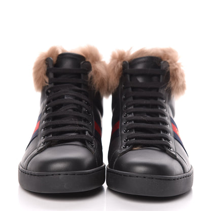 Gucci Calfskin Wool Web Bee Embroidered Mens Ace High Top Sneakers 7 Black 2 of 7