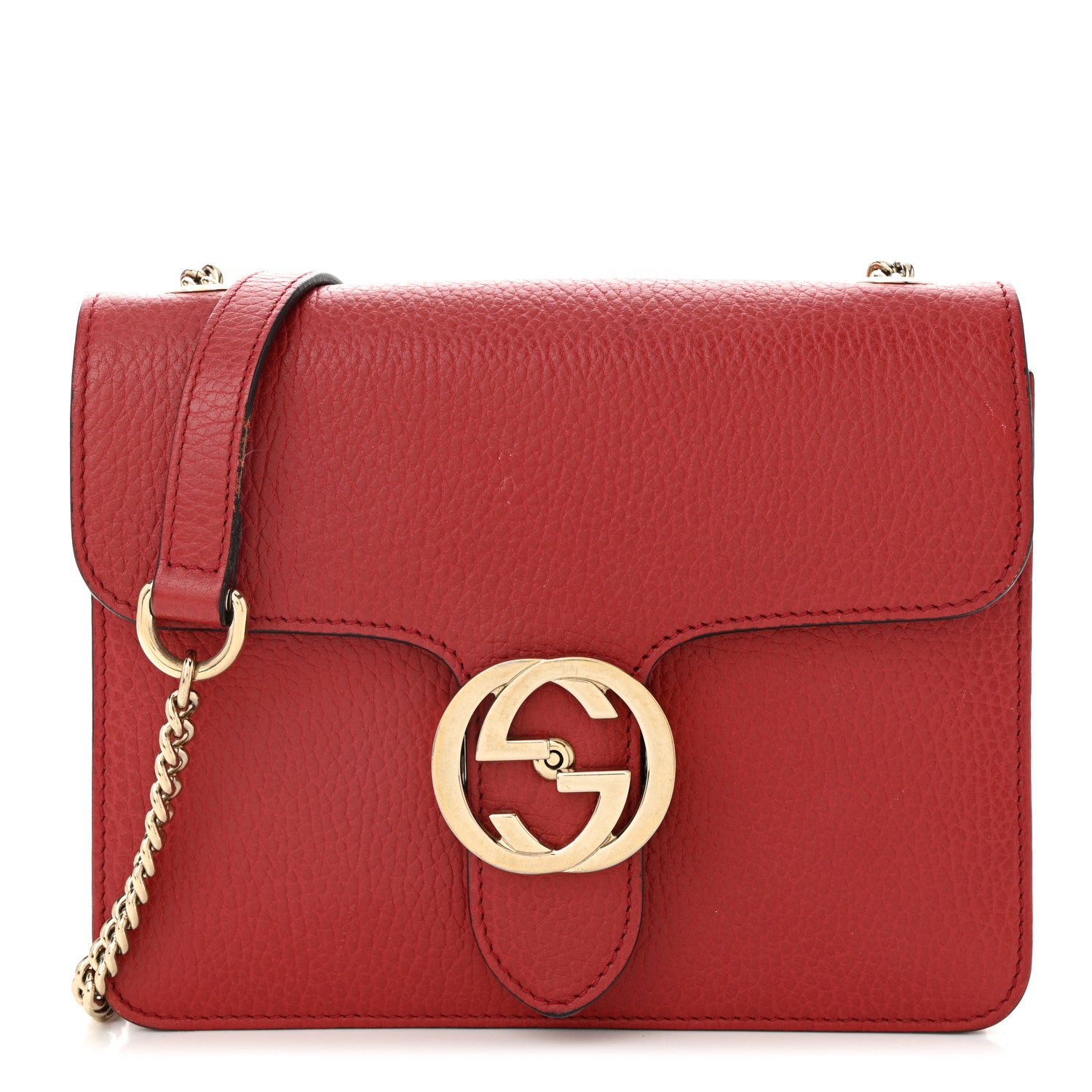 Gucci Dollar Calfskin Small Interlocking G Shoulder Bag Red 1 of 16