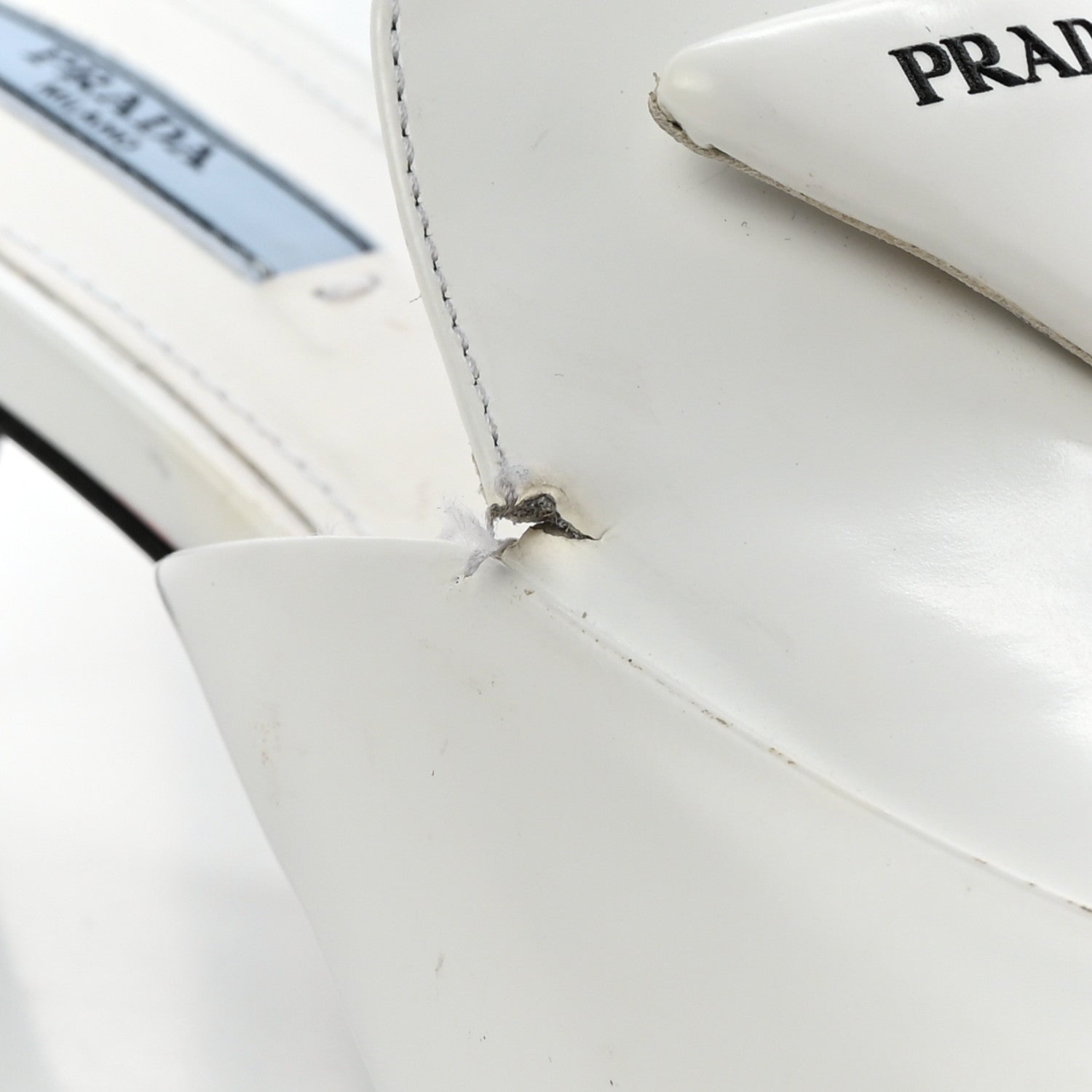 Prada Spazzolato Triangle Logo Pointed Toe 55mm Mules 38.5 White 10 of 17