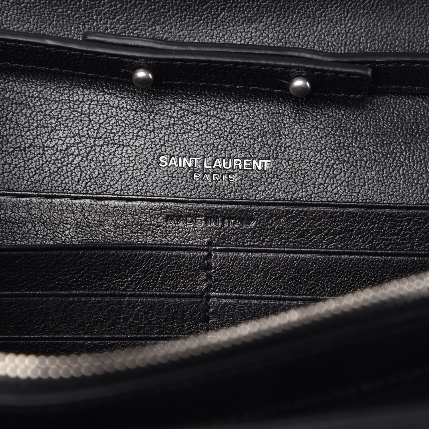 Saint Laurent Lambskin Bandana Studded Monogram Chain Wallet Black 6 of 8