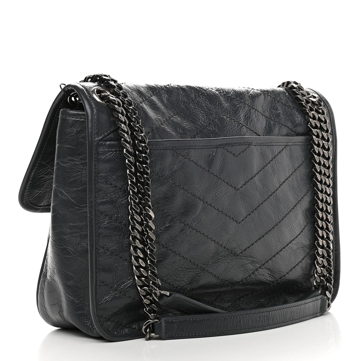 Crinkled Calfskin Matelasse Monogram Medium Niki Chain Satchel Dark Smog