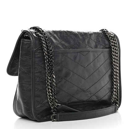 Saint Laurent Crinkled Calfskin Matelasse Monogram Medium Niki Chain Satchel Dark Smog 2 of 8