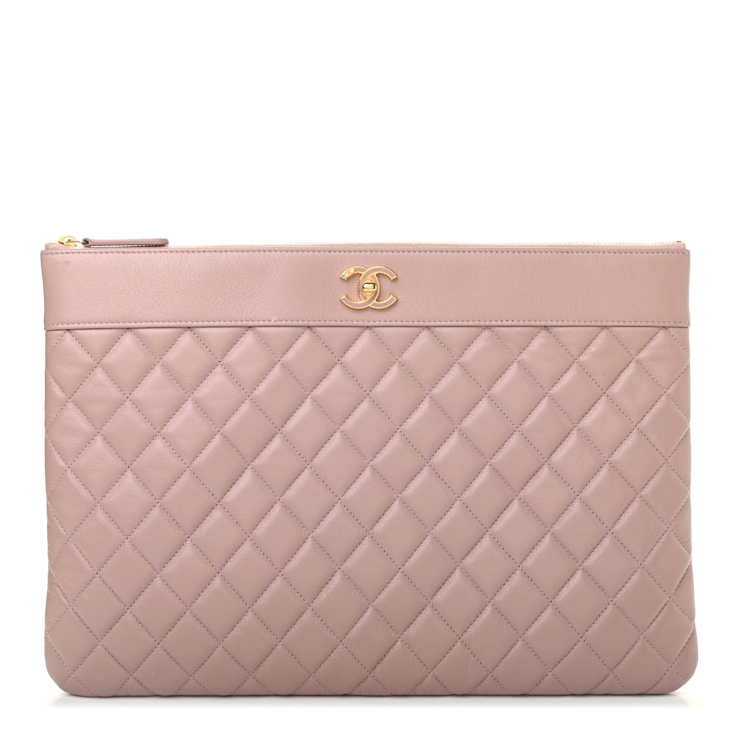 Lambskin Quilted Large Vintage Mademoiselle Cosmetic Case Pink