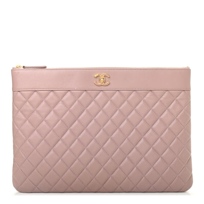 Chanel Lambskin Quilted Large Vintage Mademoiselle Cosmetic Case Pink 1 of 9