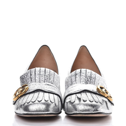 Gucci Galassia GG Marmont Fringe 50mm Loafer Pumps 41 Argento 2 of 11