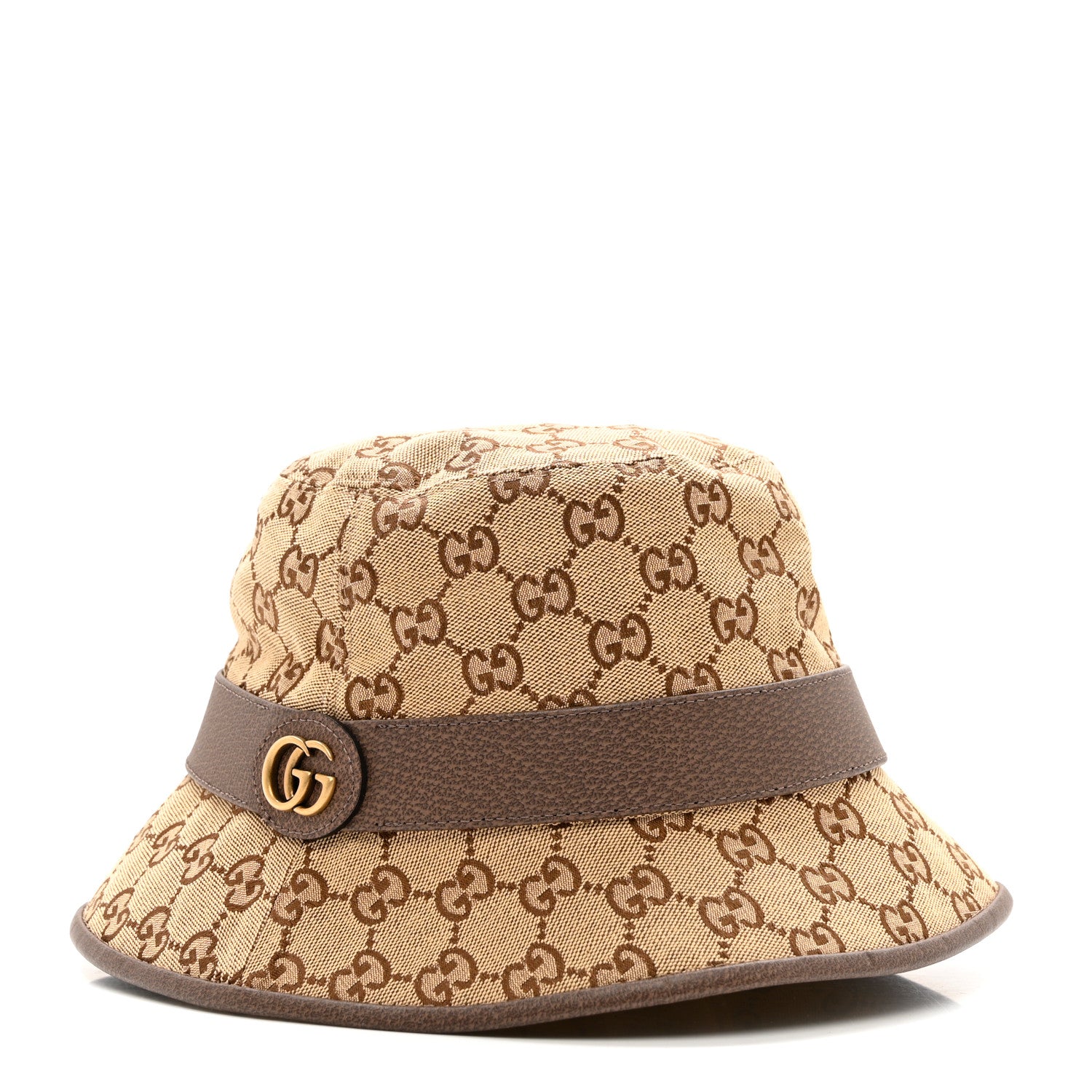 Gucci Monogram Textured Dollar Calfskin GG Jago Bucket Hat M Cacao Beige 1 of 9
