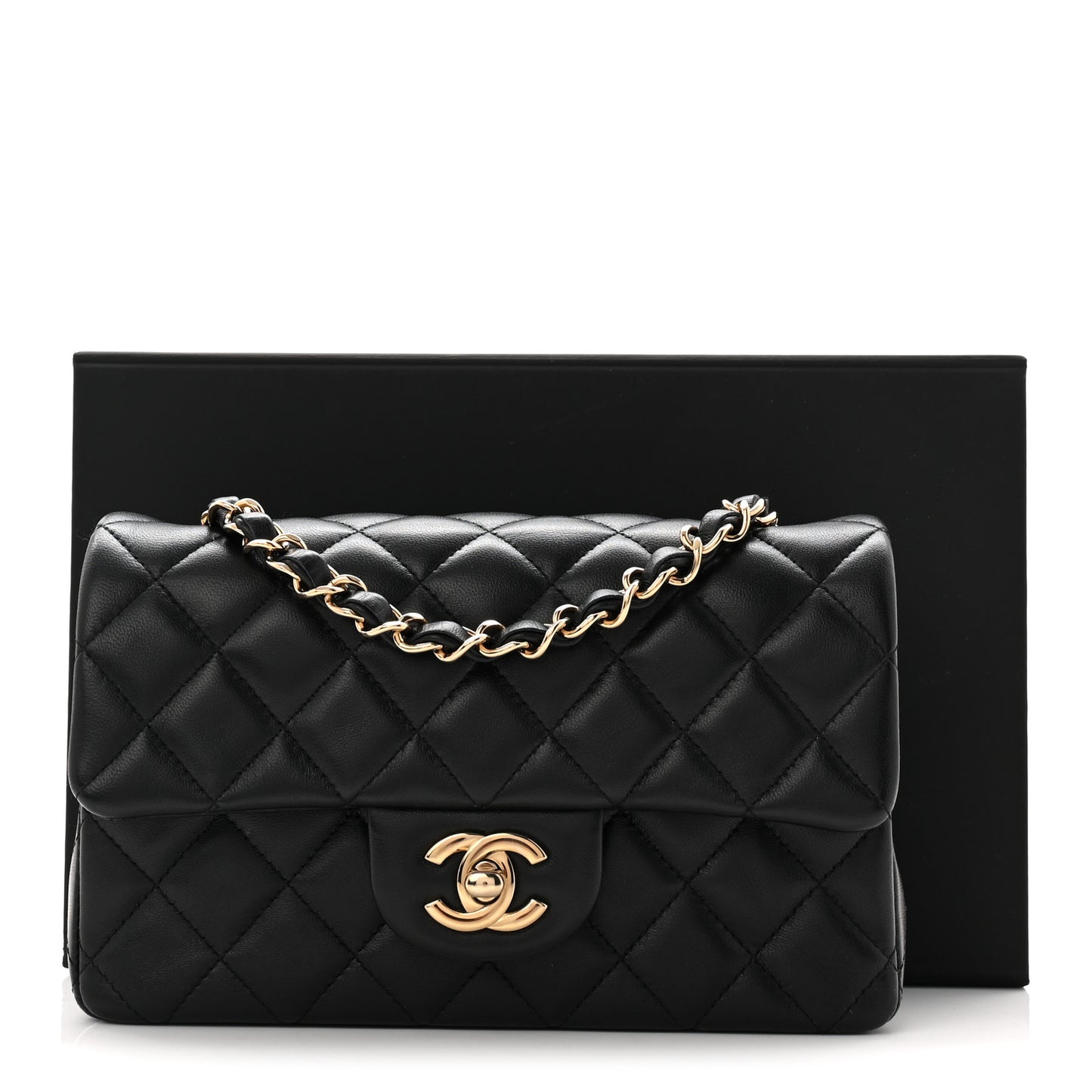 Lambskin Quilted Mini Rectangular Flap Black