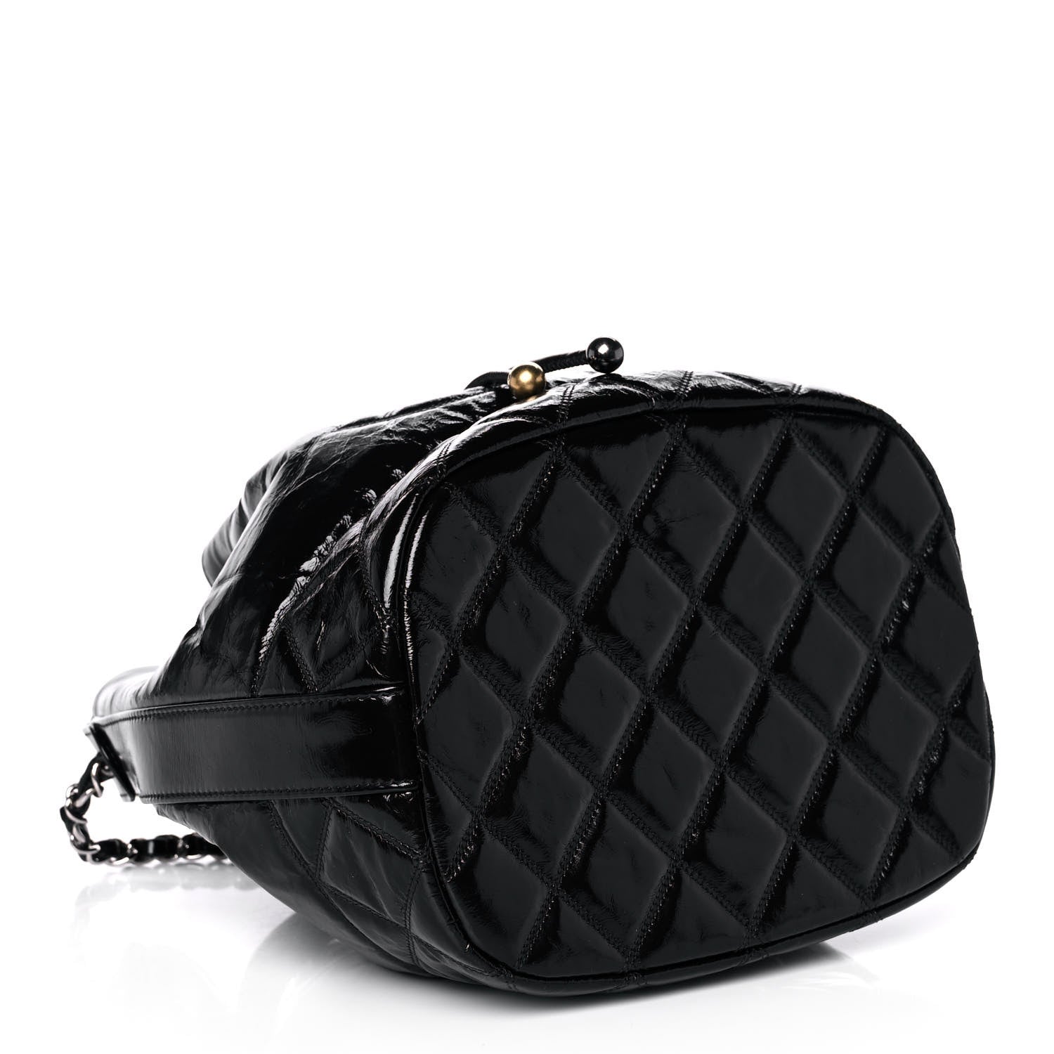 Chanel Shiny Aged Calfskin CC Chain Drawstring Bag Black 4 of 12