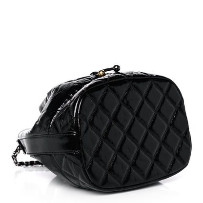 Chanel Shiny Aged Calfskin CC Chain Drawstring Bag Black 4 of 12