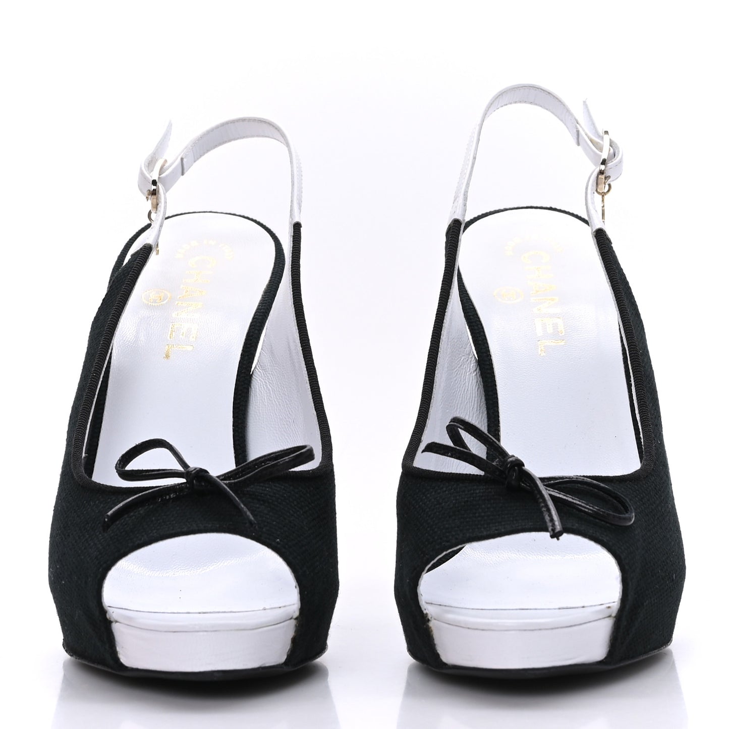 Canvas Peep Toe Slingback Pumps 39 Black White