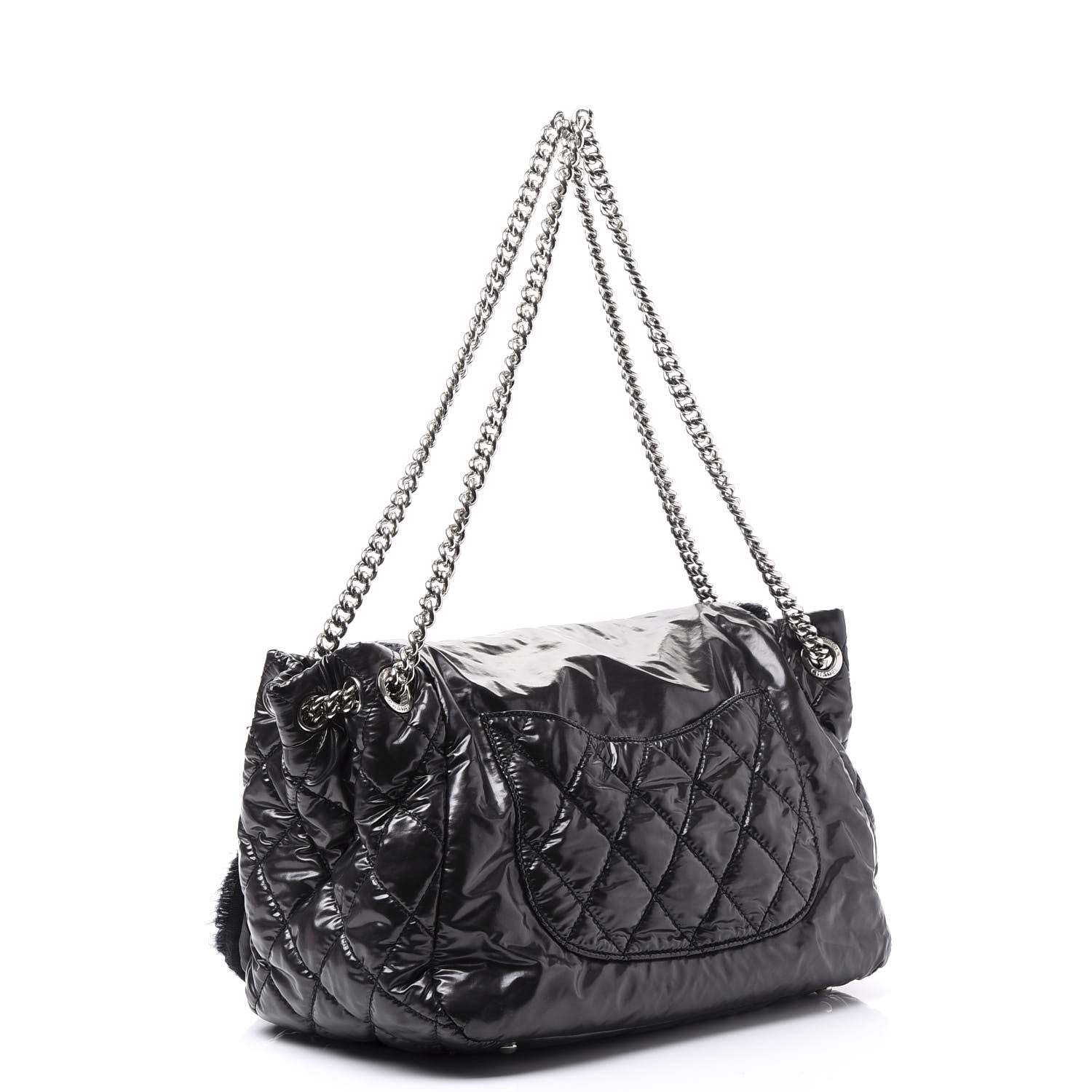 Chanel Vinyl Mohair Trimmed Accordion Arctic Polar Ice Flap Black 2 of 12
