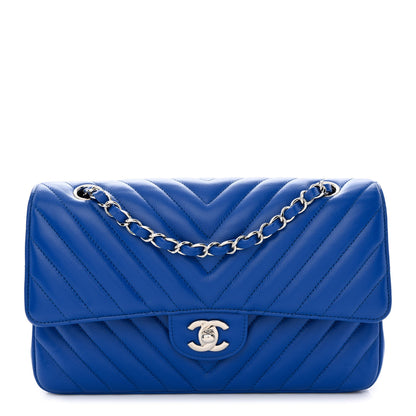 Chanel Caviar Chevron Quilted Medium Double Flap Blue 1 of 12