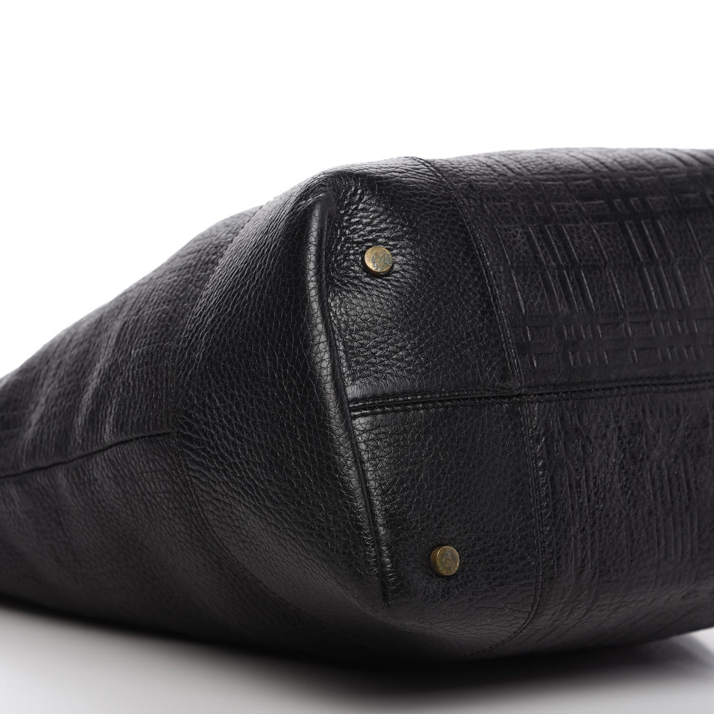 Signature Grain Calfskin Check Embossed Tote Black