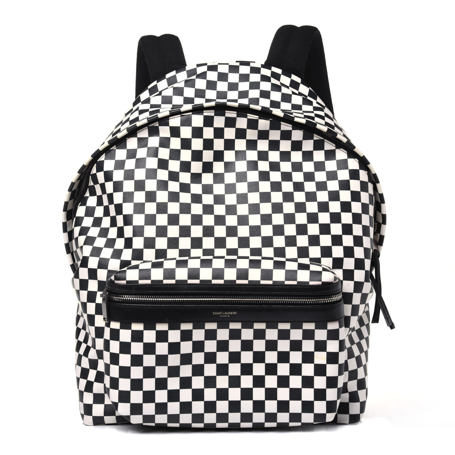 Saint Laurent Calfskin Checked Print Hunting Backpack Black White 1 of 15