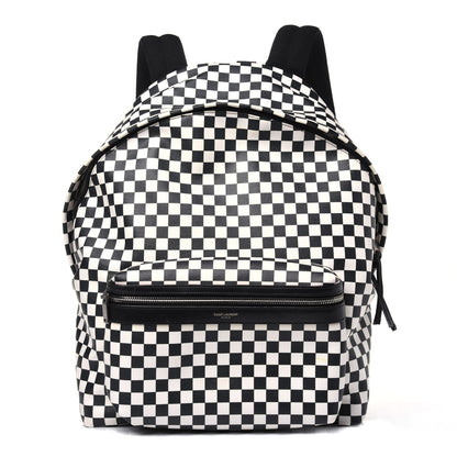 Saint Laurent Calfskin Checked Print Hunting Backpack Black White 1 of 15