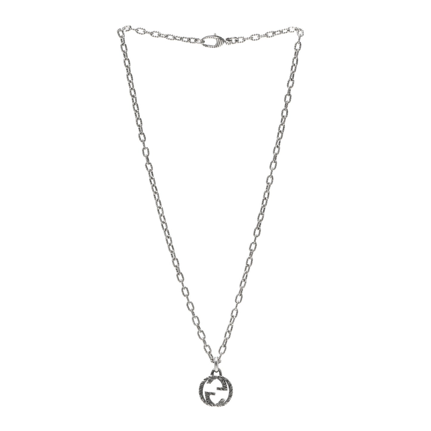 Sterling Silver Small Textured Interlocking G Pendant Necklace